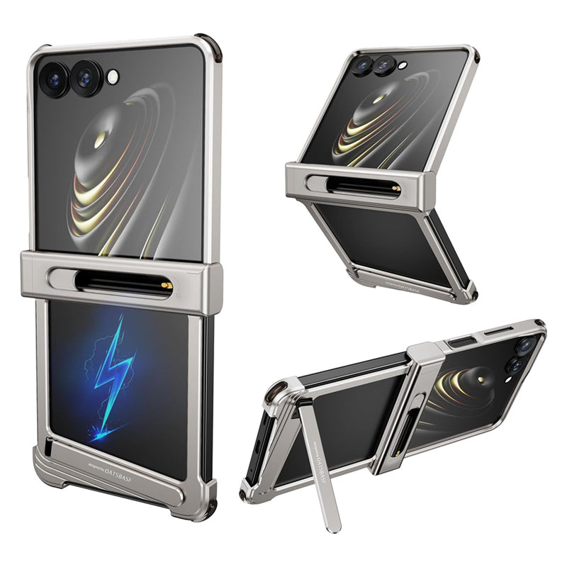 Galaxy Z Flip 7 Metal Frameless Case with Stand & Hinge Guard