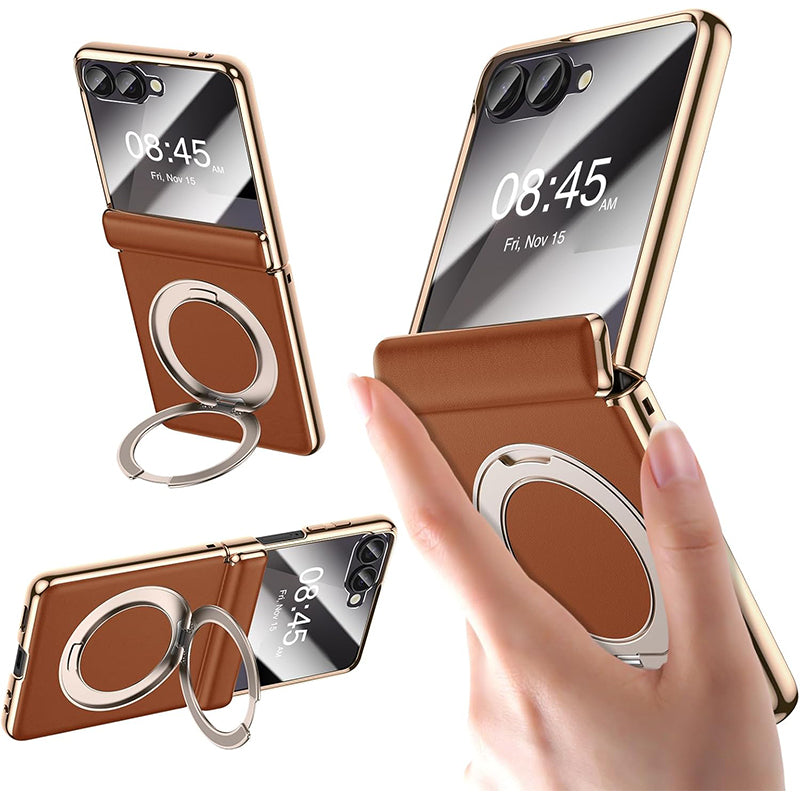 Galaxy Z Flip 7 Luxury MagSafe Leather Hinge Case