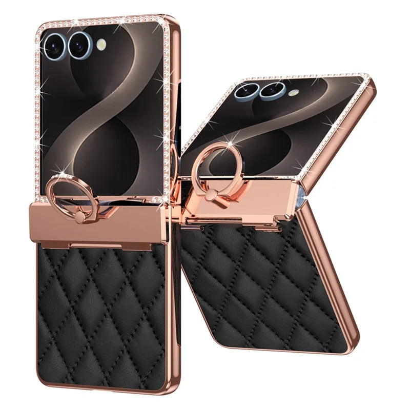 Galaxy Z Flip 7 Diamond Quilted Leather Case with Ring Holder – View 5