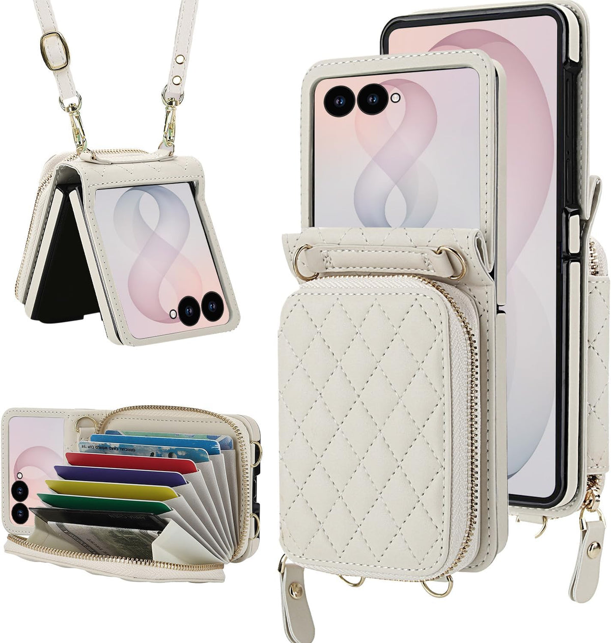 Galaxy Z Flip 7 Leather Case with Detachable Lanyard and Card Holder – View 4