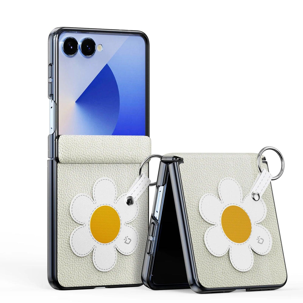 Galaxy Z Flip 7 Leather Ring Case with Heart Strap