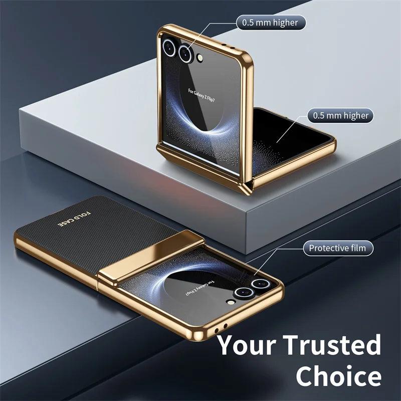 Galaxy Z Flip 7 Luxury Leather Electroplated Hinge Case