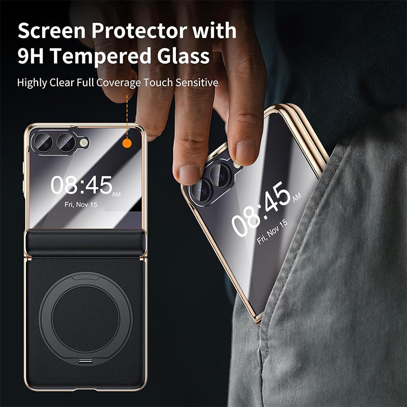 Galaxy Z Flip 7 Luxury MagSafe Leather Hinge Case