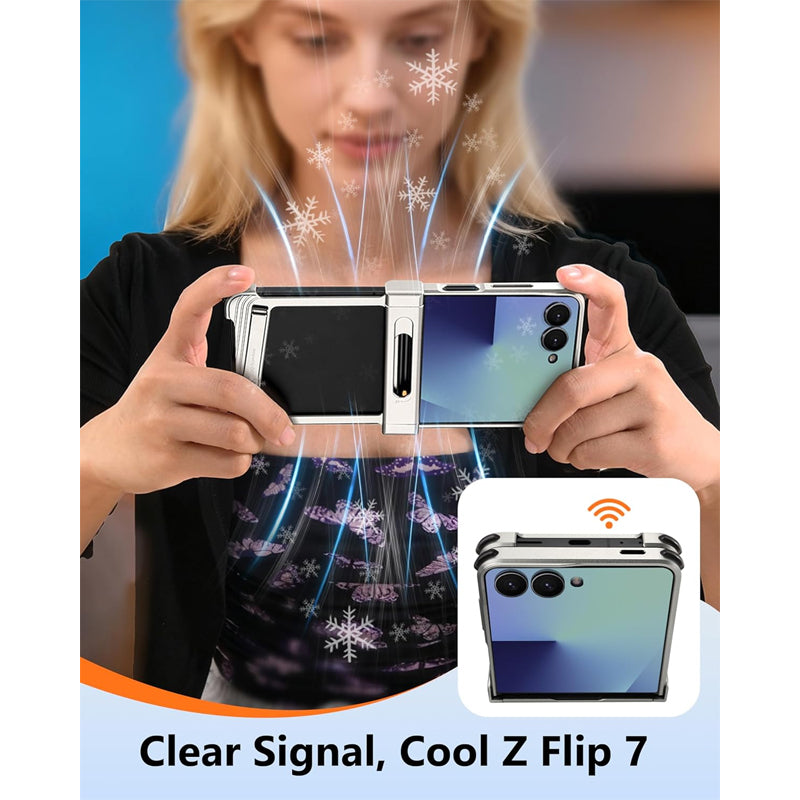 Galaxy Z Flip 7 Metal Frameless Case with Stand & Hinge Guard