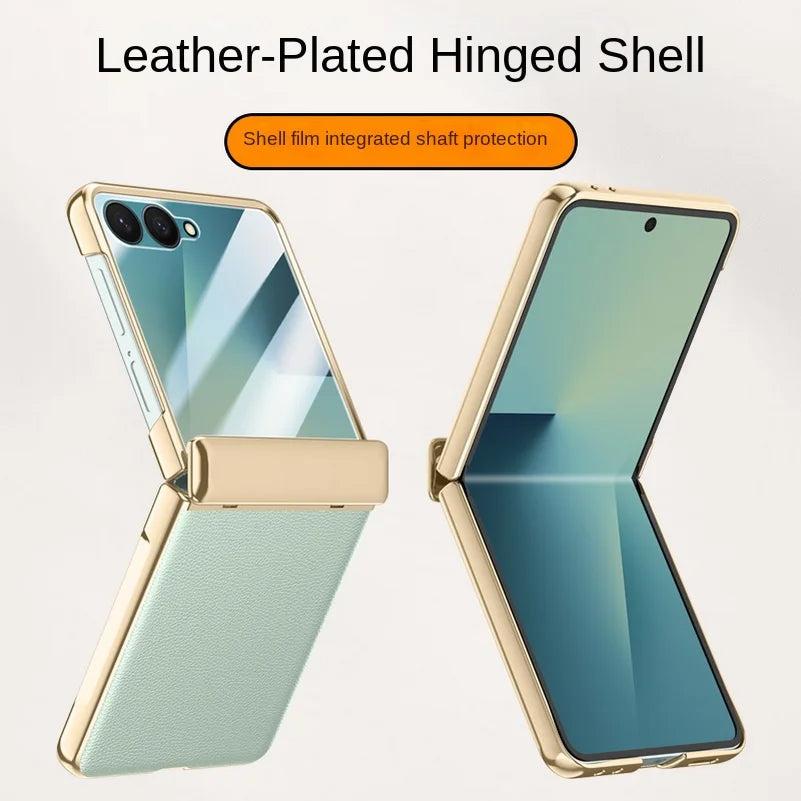 Galaxy Z Flip 7 Leather Hinge Shield Case