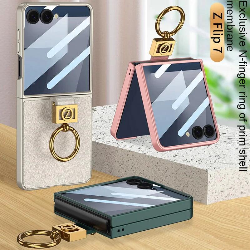 Galaxy Z Flip 8 Leather Ring Stand Case