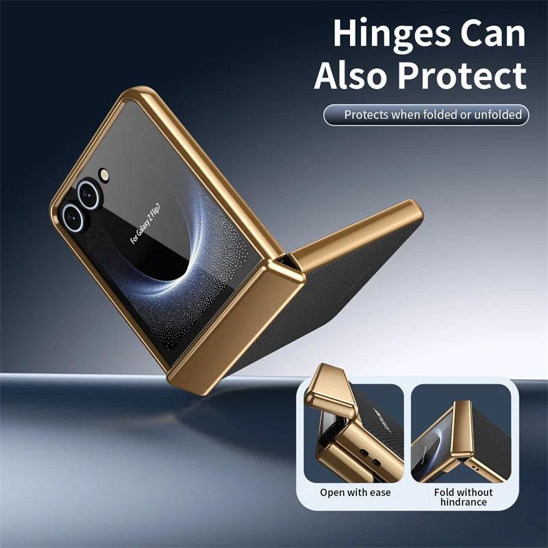 Galaxy Z Flip 8 Luxury Leather Electroplated Hinge Case