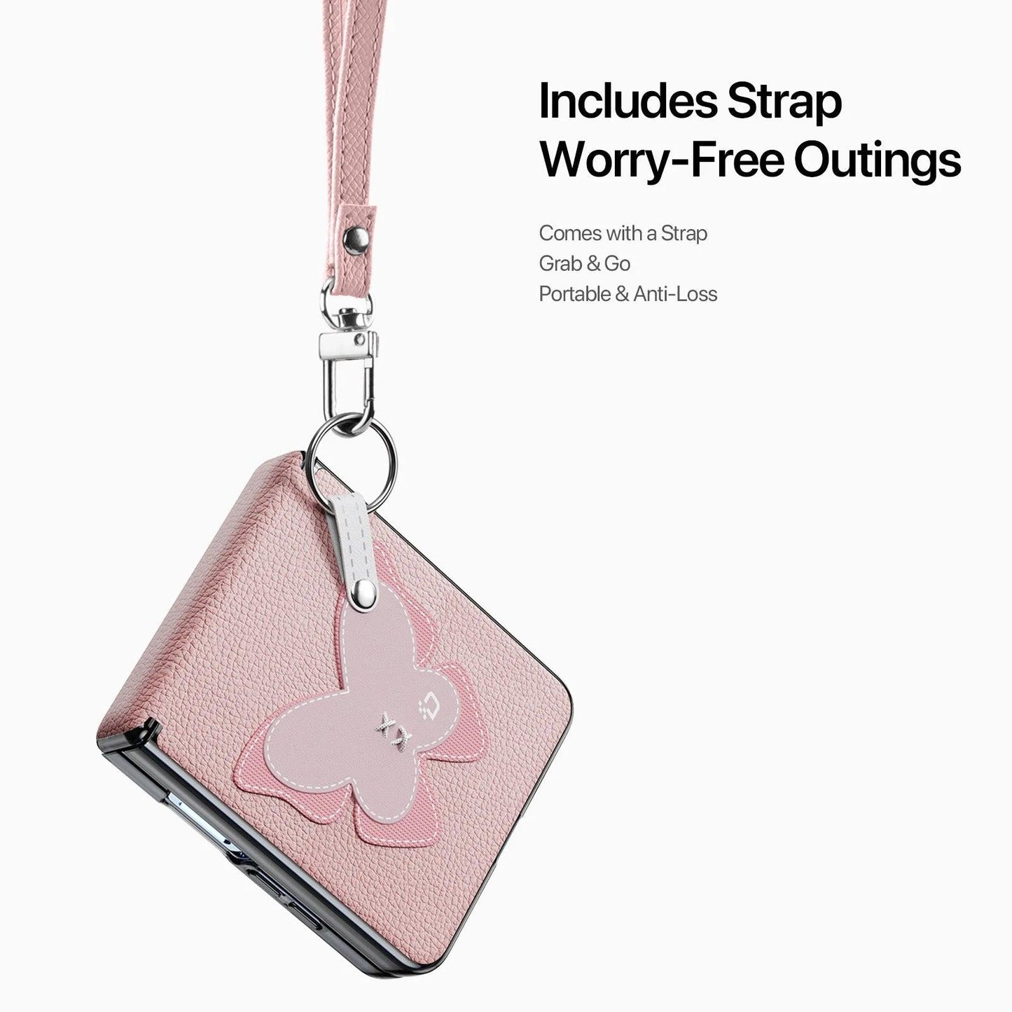 Galaxy Z Flip 7 Leather Ring Case with Heart Strap
