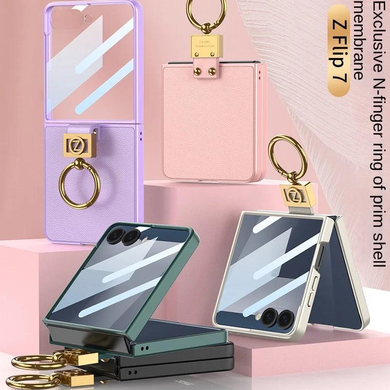 Galaxy Z Flip 8 Leather Ring Stand Case