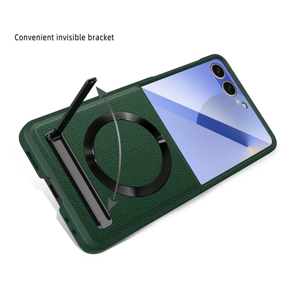 Galaxy Z Flip 7 Leather Magnetic Stand Case