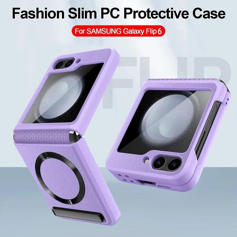 Galaxy Z Flip 6 Leather Magnetic Kickstand Case
