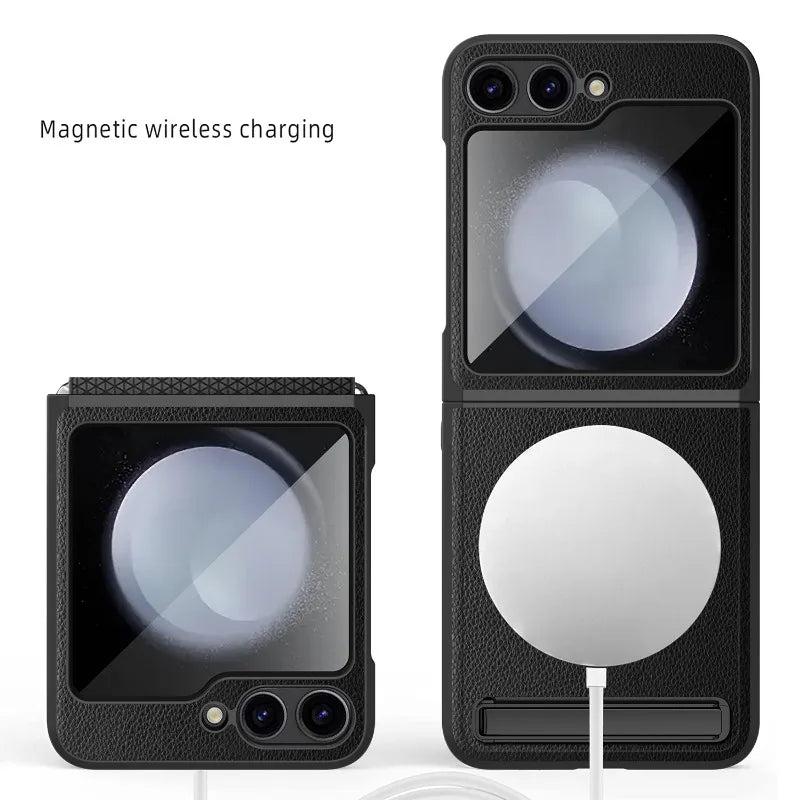 Galaxy Z Flip 6 Leather Magnetic Kickstand Case