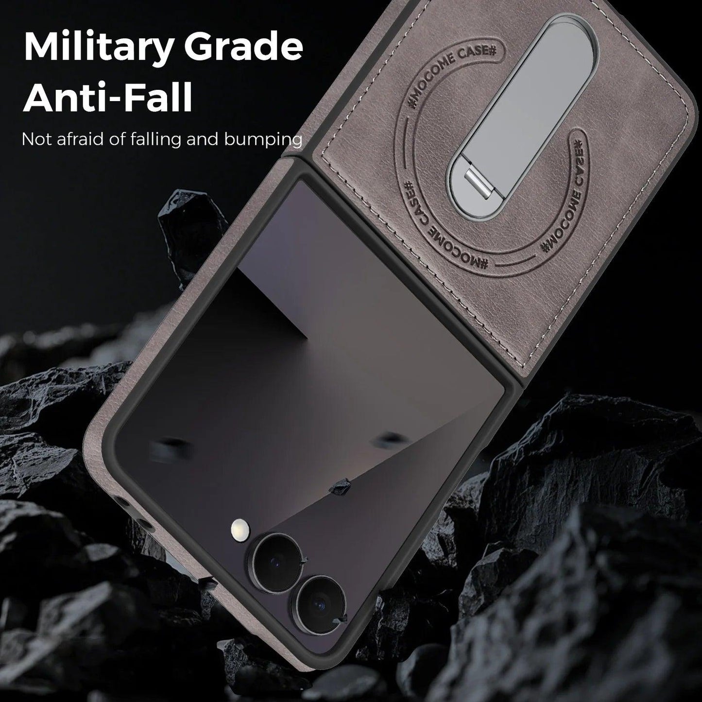 Galaxy Z Flip 7 Leather Kickstand Shield Case