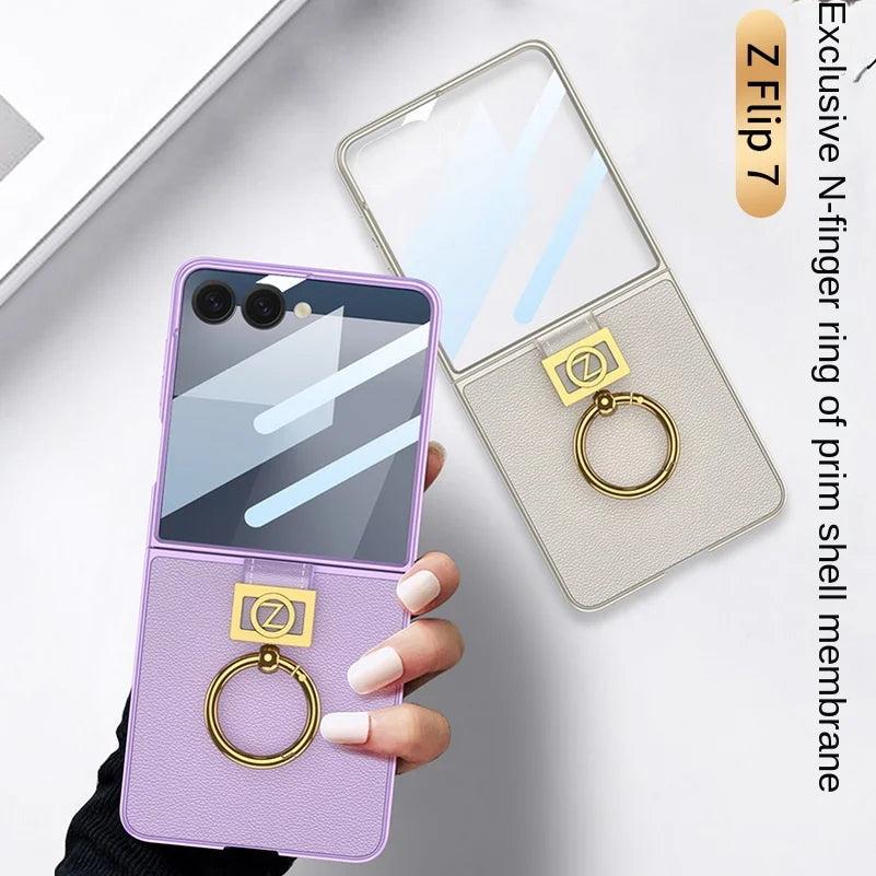 Galaxy Z Flip 7 Leather Ring Stand Case