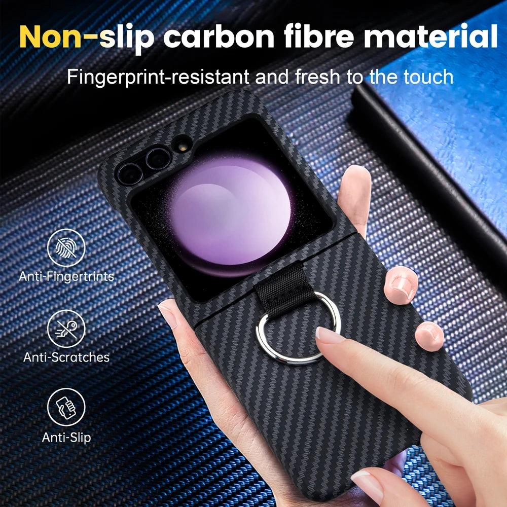 Galaxy Z Flip 6 Carbon Fiber Ring Holder Case