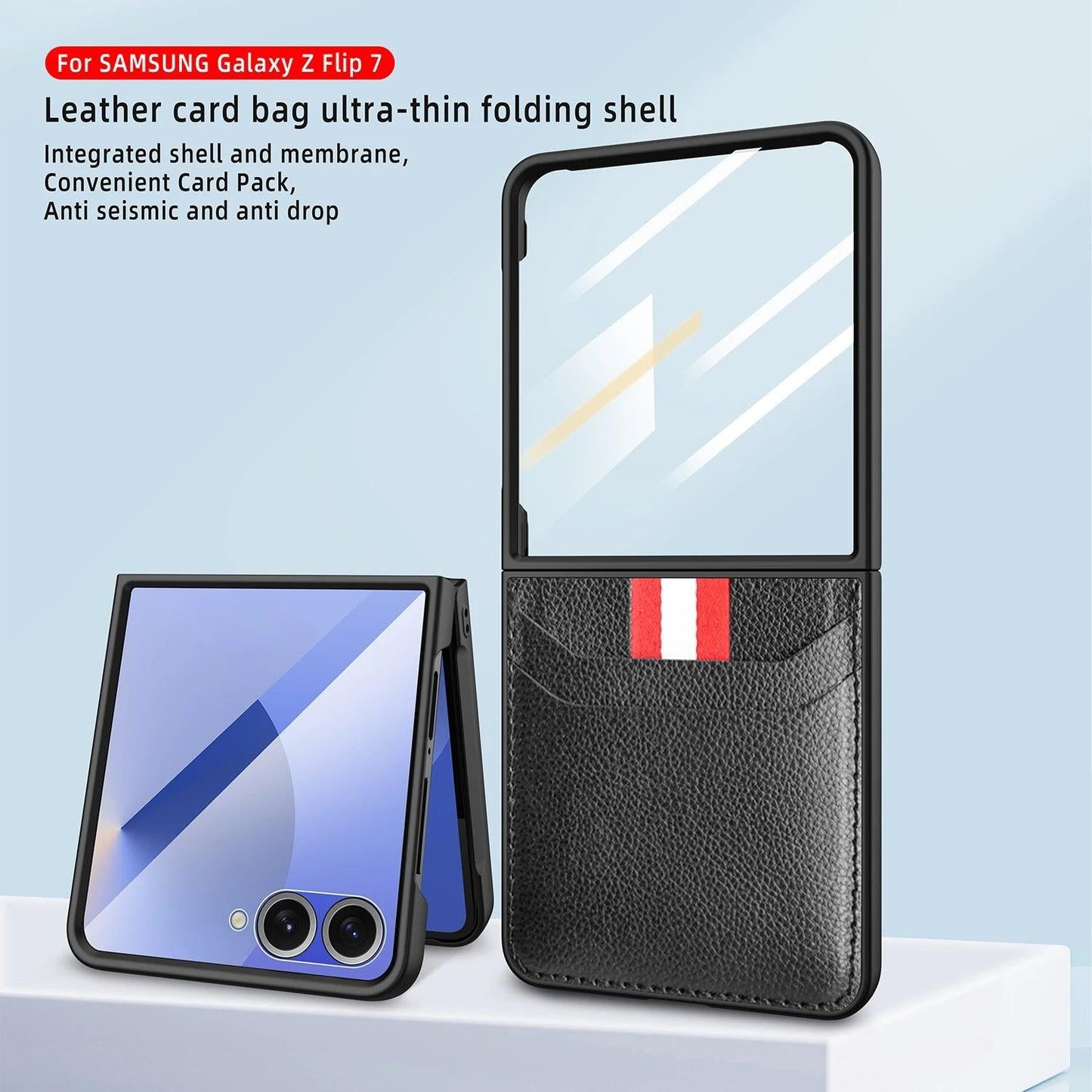 Galaxy Z Flip 6 Leather Wallet Grip Case