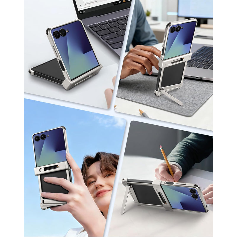 Galaxy Z Flip 7 Metal Frameless Case with Stand & Hinge Guard