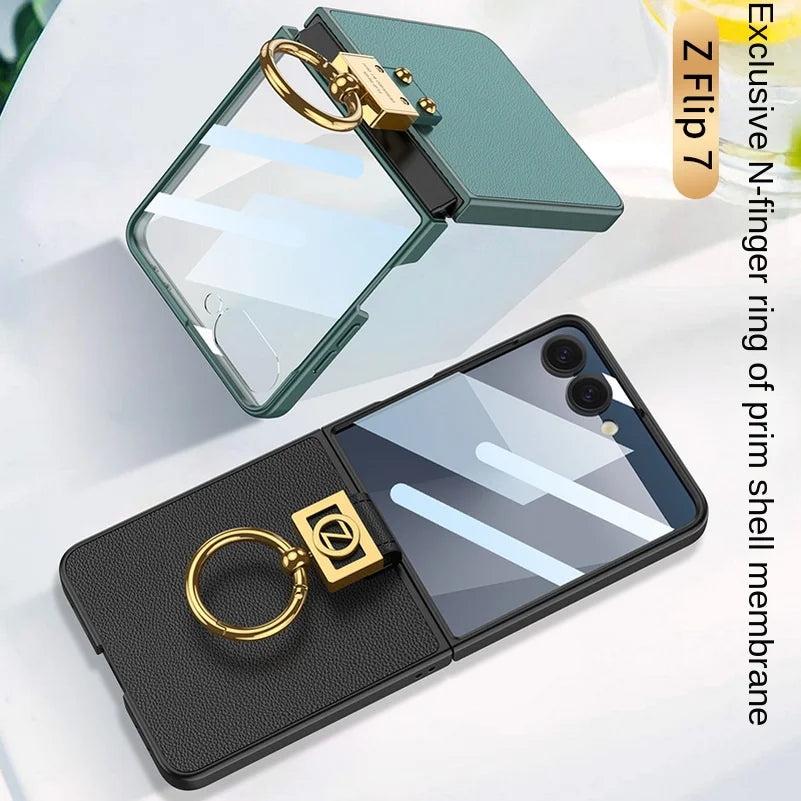 Galaxy Z Flip 8 Leather Ring Stand Case