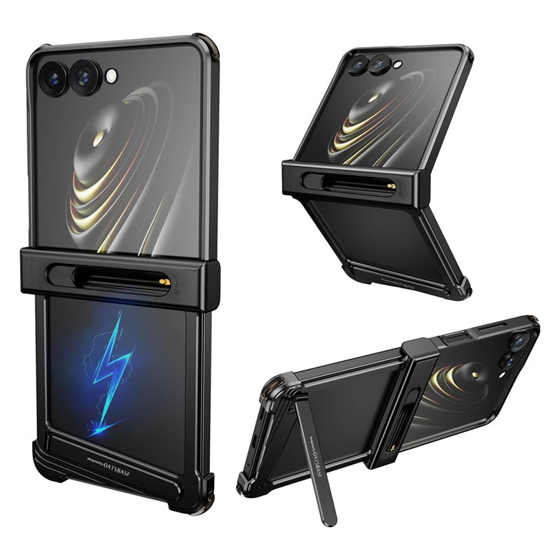 Galaxy Z Flip 7 Metal Frameless Case with Stand & Hinge Guard