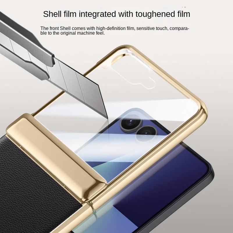 Galaxy Z Flip 7 Leather Hinge Shield Case