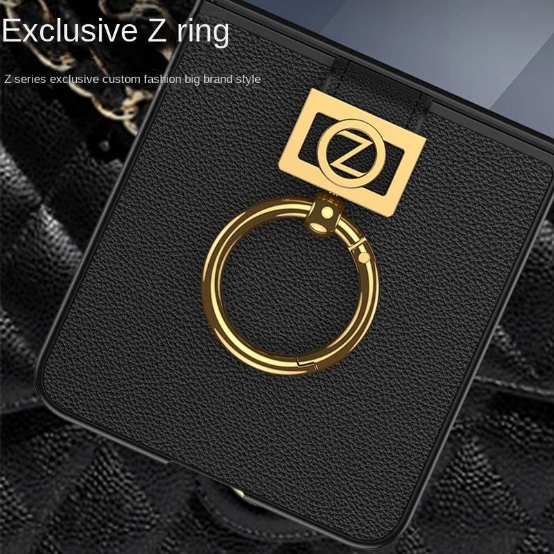 Galaxy Z Flip 7 Leather Ring Stand Case
