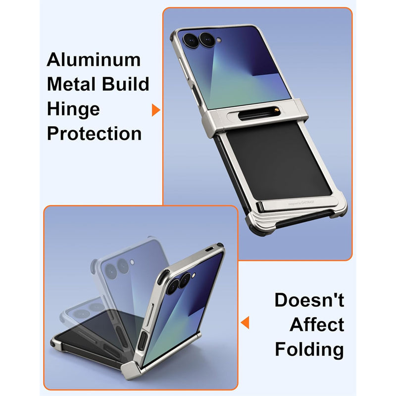 Galaxy Z Flip 7 Metal Frameless Case with Stand & Hinge Guard