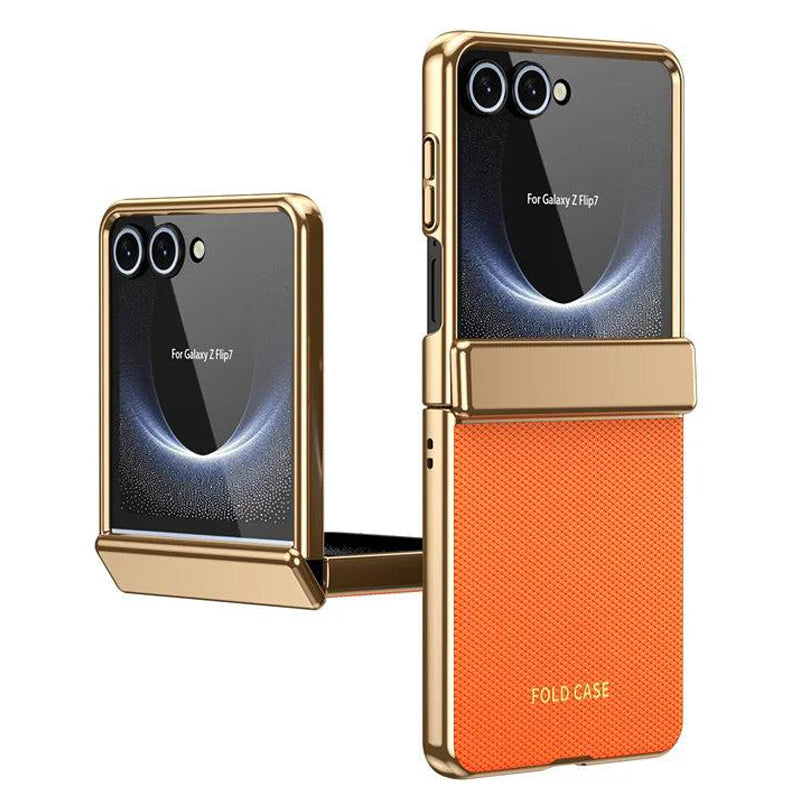 Galaxy Z Flip 7 Luxury Leather Electroplated Hinge Case