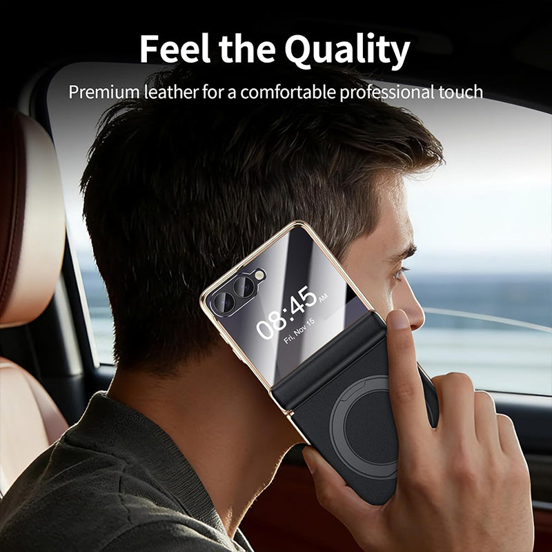 Galaxy Z Flip 7 Luxury MagSafe Leather Hinge Case
