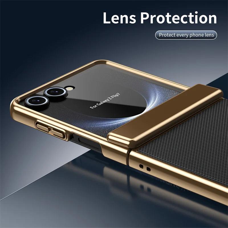 Galaxy Z Flip 8 Luxury Leather Electroplated Hinge Case