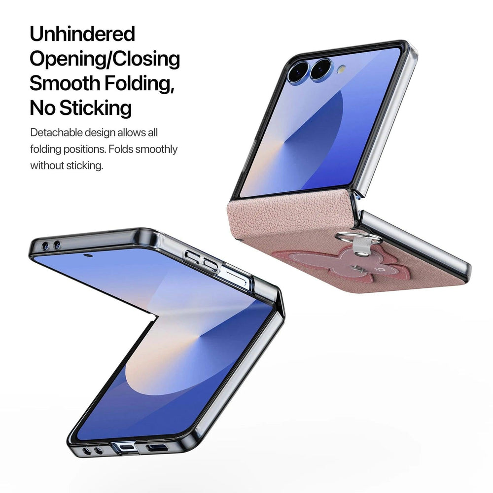 Galaxy Z Flip 7 Leather Ring Case with Heart Strap