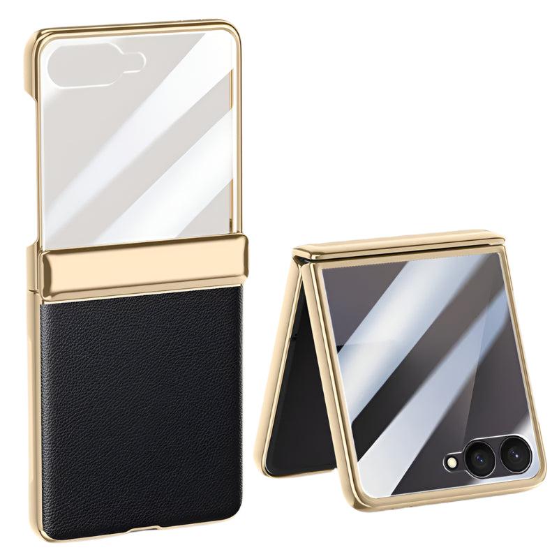 Galaxy Z Flip 7 Leather Hinge Shield Case