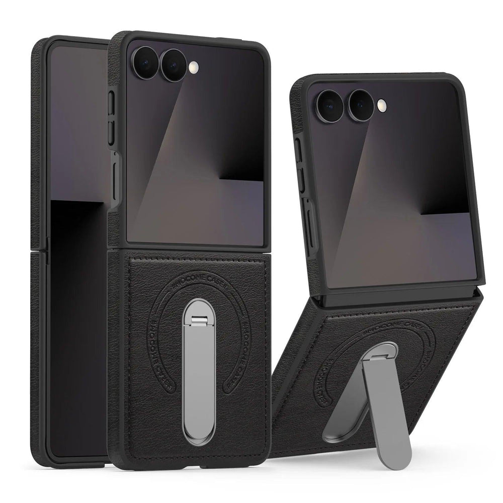 Galaxy Z Flip 8 Leather Kickstand Shield Case