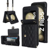 Rhombic Texture Card Holder Case with Long Lanyard