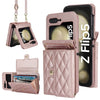 Rhombic Texture Card Holder Case with Long Lanyard