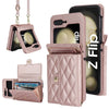 Rhombic Texture Card Holder Case with Long Lanyard
