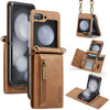 Zipper Leather Case with Detachable Card Slots & Long Lanyard