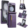 Zipper Leather Case with Detachable Card Slots & Long Lanyard