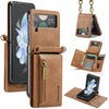 Zipper Leather Case with Detachable Card Slots & Long Lanyard