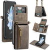 Zipper Leather Case with Detachable Card Slots & Long Lanyard