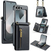 Zipper Leather Case with Detachable Card Slots & Long Lanyard