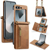Zipper Leather Case with Detachable Card Slots & Long Lanyard
