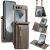 Zipper Leather Case with Detachable Card Slots & Long Lanyard