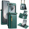 Zipper Leather Case with Detachable Card Slots & Long Lanyard
