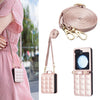 Square-Shaped Crossbody Leather Case with Lanyard