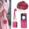 Square-Shaped Crossbody Leather Case with Lanyard