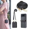 Square-Shaped Crossbody Leather Case with Lanyard