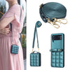 Square-Shaped Crossbody Leather Case with Lanyard