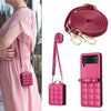 Square-Shaped Crossbody Leather Case with Lanyard