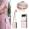 Square-Shaped Crossbody Leather Case with Lanyard