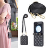 Rhombus-Shaped Crossbody Leather Case with Lanyard